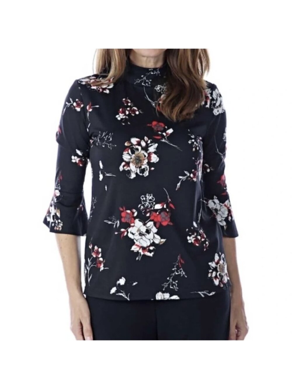 NEW Artizan by Robin Barré Black Floral Bell Sleeve Top - Small